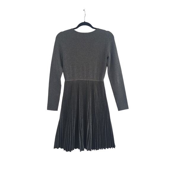 Theory Pleated Long Sleeve Sweater Dress Small Gray Wool Flannel Office Neutral - Picture 7 of 15